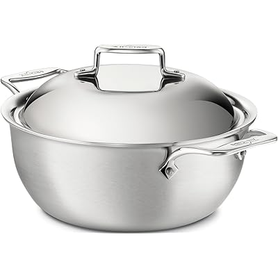 All-Clad BD55500 D5 Brushed 18/10 Stainless Steel 5-Ply Bonded Dishwasher Safe Dutch Oven with Domed Lid Cookware, 5.5-Quart, Silver