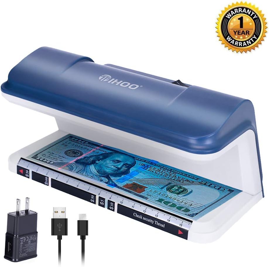 TIHOO Counterfeit Bill Detector with LED UV Light, Money Marker Counterfeits Money Detector, Fake Money Detector Machine for Bill, Blue : Office Products