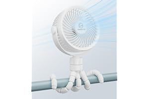 LEMOISTAR Portable Stroller Fan, 5000mAh Battery Rechargeable USB Powered Max 28H, 4 Speed, Handheld Desk Fan with Flexible T