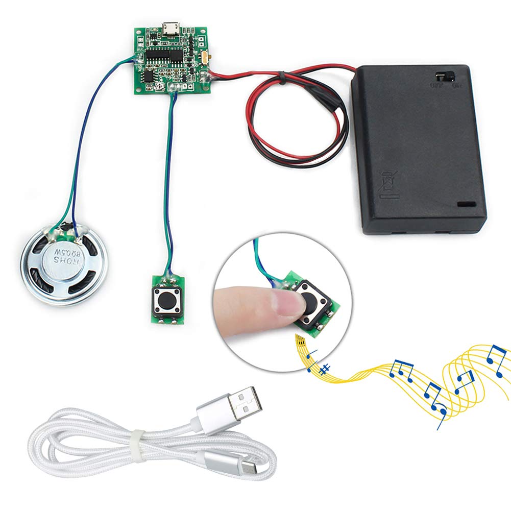 Photo 1 of WayinTop Sound Module Button Control Music Voice Player Programmable Talk Chip Musical 8MB MP3 WAV USB Downloadable with AA Battery Box + USB Cable for DIY Audio Cards Christmas Creative Gift