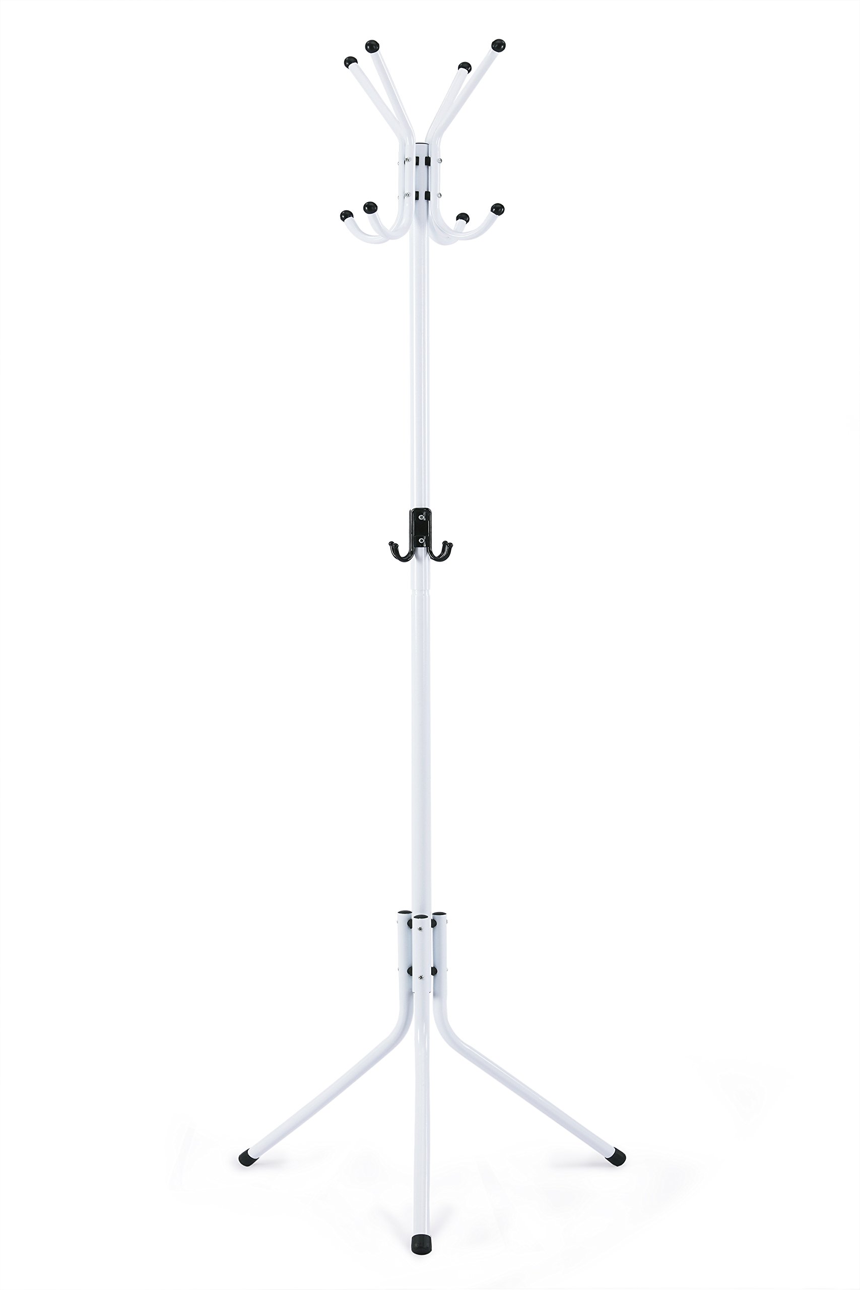 WILSHINE Coat Rack Standing Coat Tree White Metal Modern with 12 Hooks