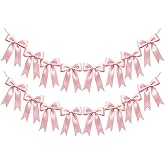 2 Strings of 16PCS Pink Bow Garlands Banner Decoration,Pre-Strung Satin Ribbon Ornaments for Birthday,Bachelorette Party,Bridal Shower, Wedding,Engagement,Baby Shower, Graduation Deco,Anniversary