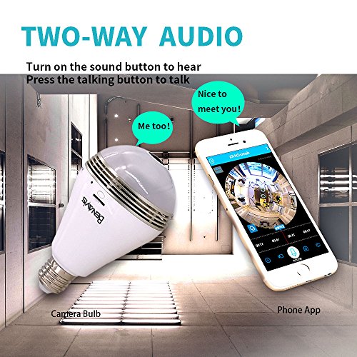 Light Bulb Camera, Benavis 360 degree VR Panoramic White LED Lighting, HD Wireless IP Fisheye Security Cameras, Spy Lamp Hidden Wifi 2.4G with Night Vision CCTV Surveillance Video Cam System - Thumbnail 2