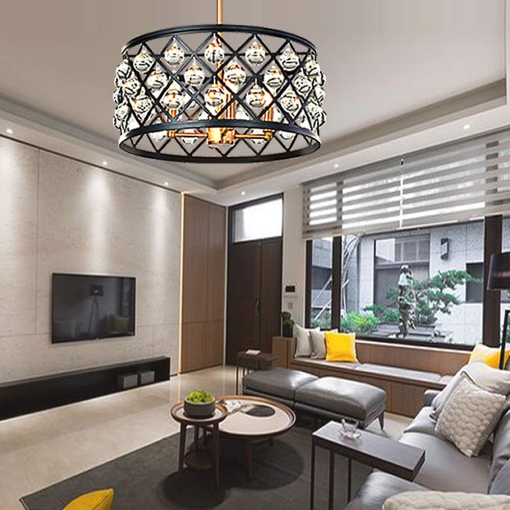 KARMIQI Crystal Chandelier Light Fixture 4-Light Ceiling Light, Bulbs Included, Vintage Modern Farmhouse Pendant Light for Dining Room Kitchen Island - - 