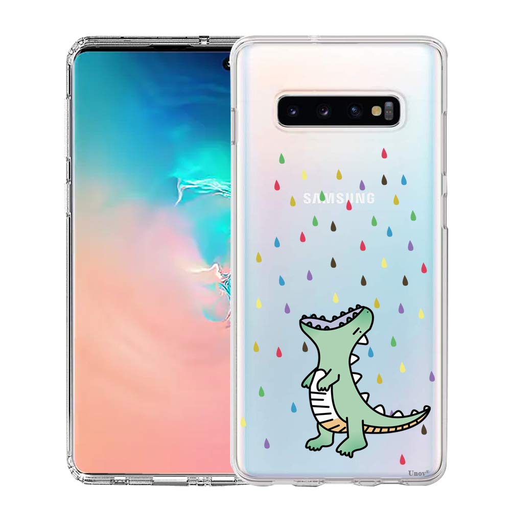 Unov Case Compatible with Galaxy S10 Case Clear with Pattern Slim Protective Soft TPU Bumper Embossed Design Shock Absorption 6.1 Inch (Rainbow Dinosaur)