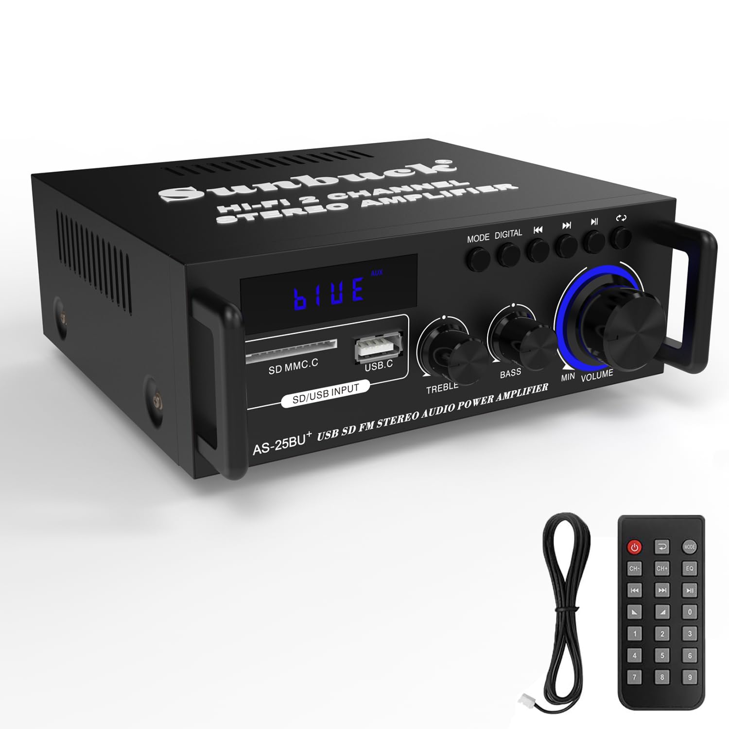 Photo 1 of **PARTIAL SET/ MISSING REMOTE** Small Stereo Amplifier, Stereo Receiver with Bluetooth, Optical/Coaxial Jacks for TV/CD/DVD/LP/PC, Support 192kHz Audio, Max 300Wx2 Power, Home Audio System, Receiver for Speakers, AS-25BU