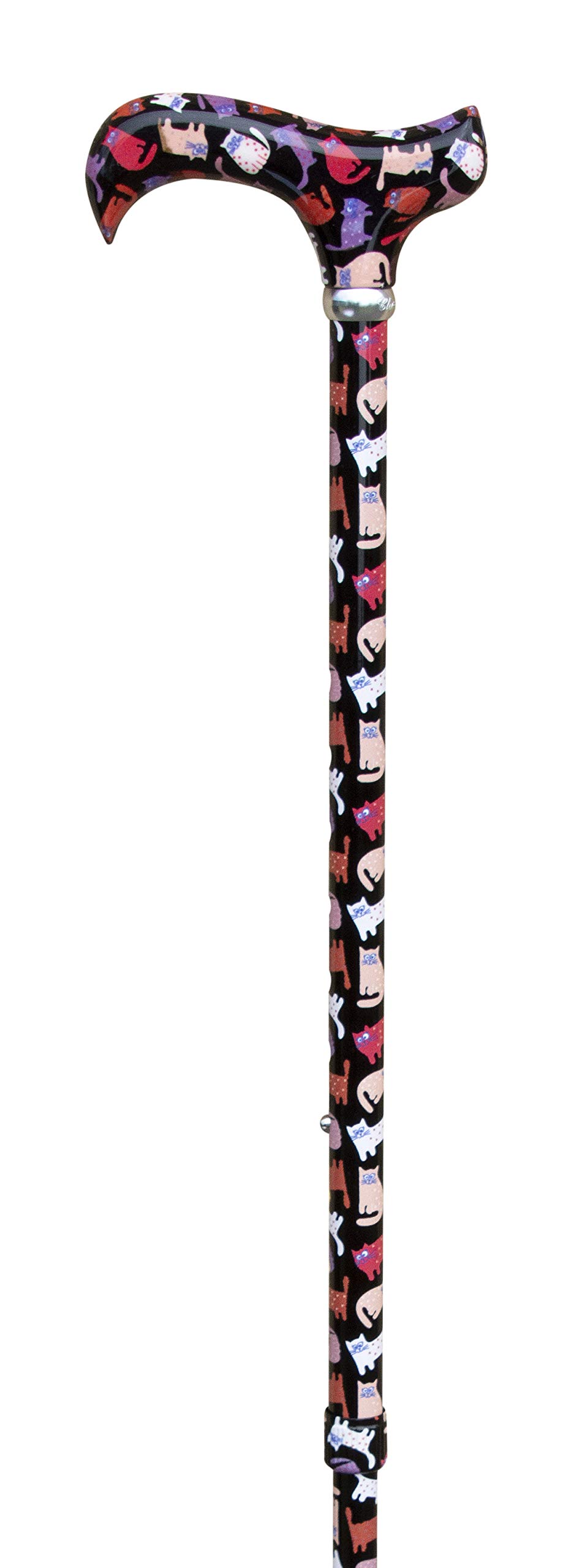 Classic Canes Animal Friends Crazy Cats Cane – Derby Handle Stylish Fashionable Adjustable Aluminium Walking Stick 73 - 95cm 265g – Modern Ergonomic Support Sticks, Non-Slip Rubber Ferrule.