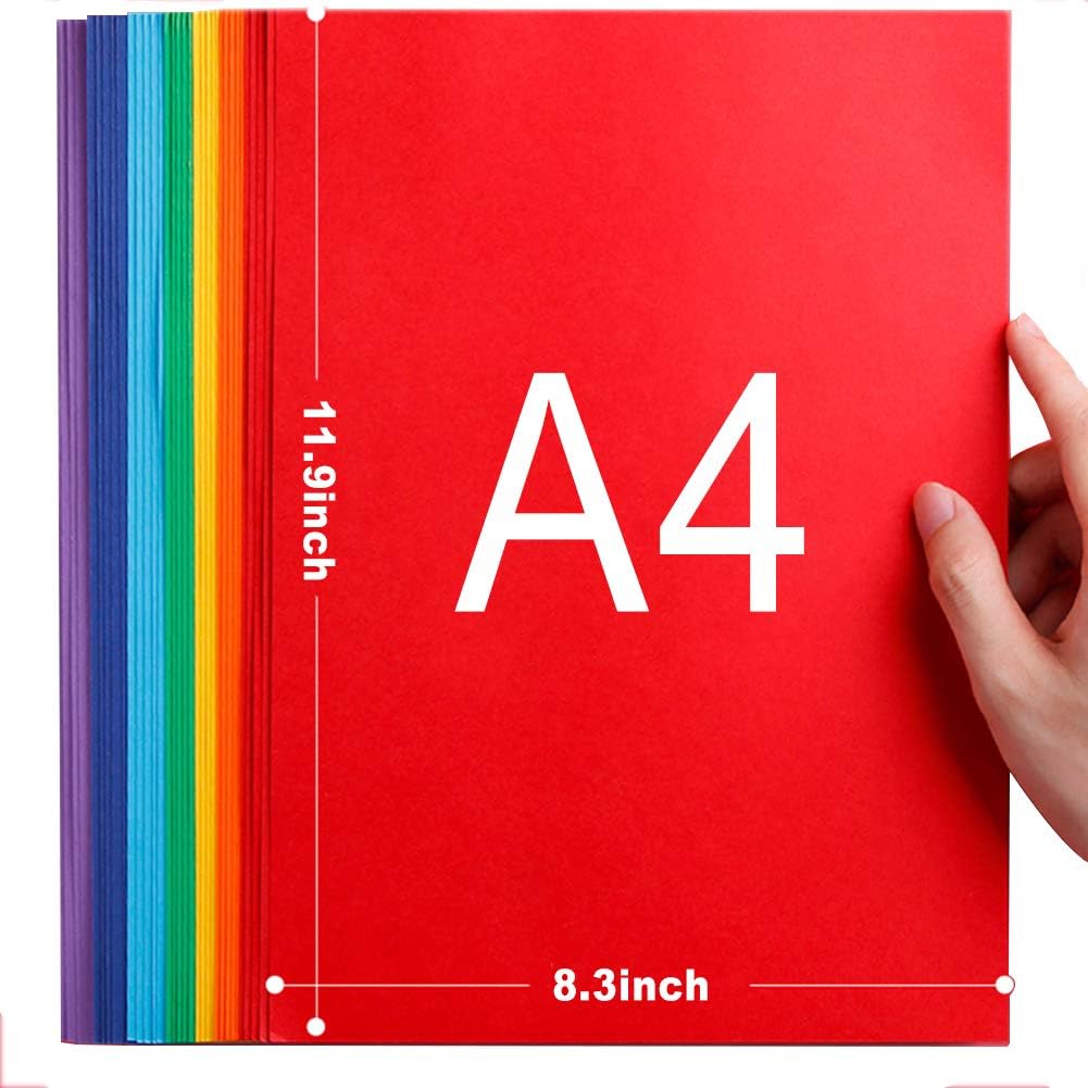 Construction Paper Pack, 200Sheets Heavy Duty Construction Paper Color Copy Paper for Crafts & Art, A4, 10 Assorted Colors : Office Products