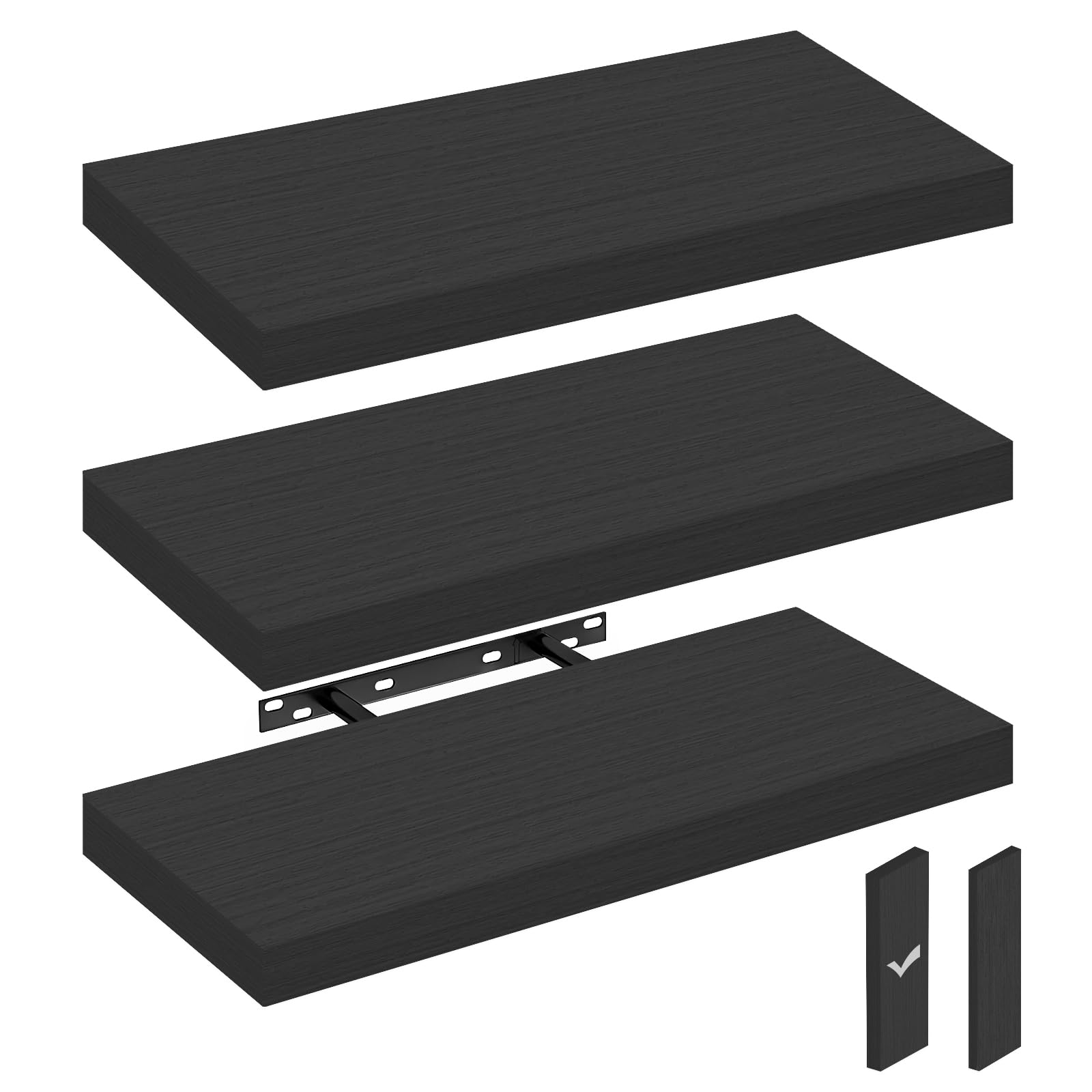 Photo 1 of 3 PCS Floating Shelves for Wall - Hidden Bracket Floating Shelf, Black Bathroom Shelves, Space Saving, Wood Grain Long Black Shelf, for Living Room,Bathroom &Kitchen(15.74 * 6.7 * 1.5inch)