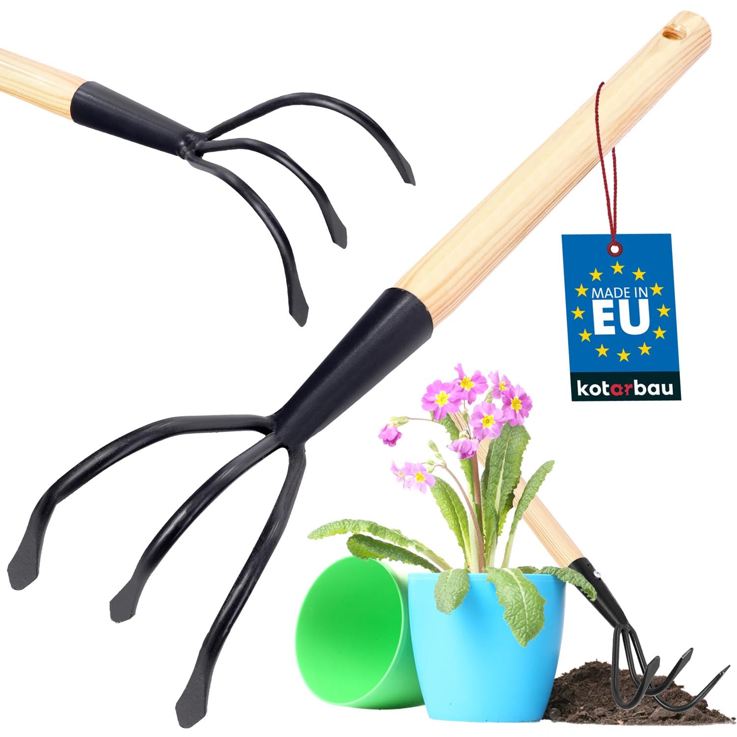 KOTARBAU® Cultivator with 3 prongs. Small. Ideal for gardening and balcony work at home