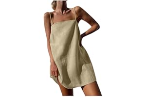 LMSXCT Womens Linen Spaghetti Strap Sleeveless Summer Mini Dresses Cute A-Line Back Zip Short Cami Dress Beach Party Sundress