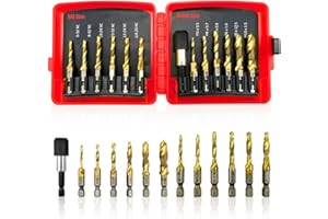 GESUCHE 12PCS Titanium Drill Tap Combination Bit Set with Quick Change Adapter, 6PCS SAE (6-32NC to 1/4-20NC) /Metric (M3 to M10) Screw Taps, 3-in-1 Taps Tool for Drilling, Tapping and Countersinking
