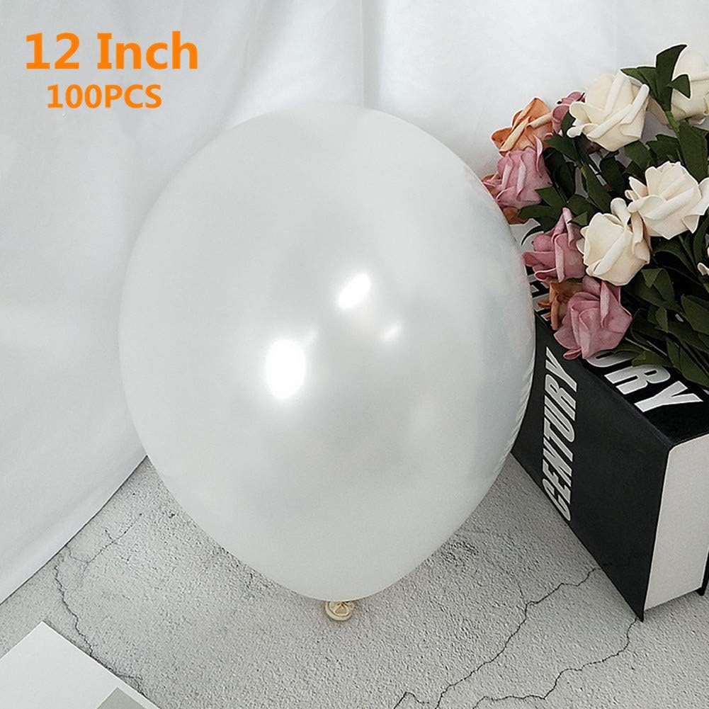 12 Inch White Latex Balloons, Thicken Round Metallic