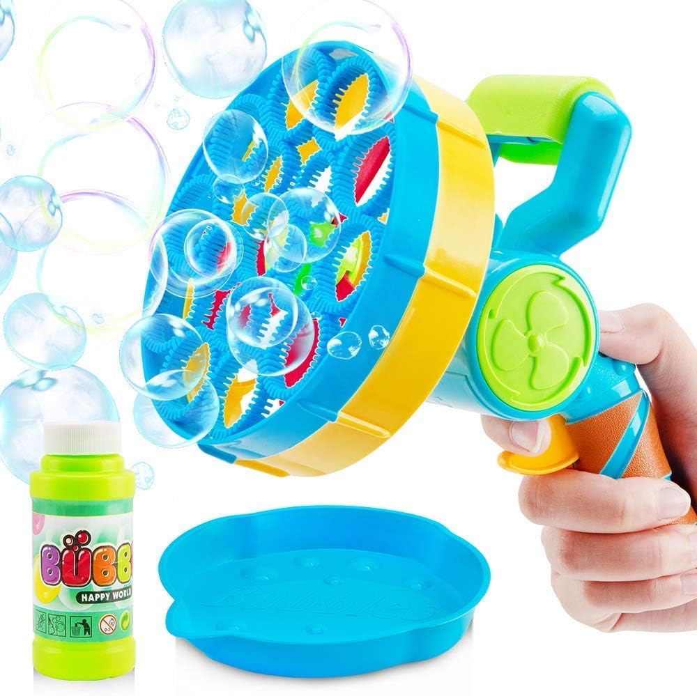 PLUSPOINT Bubble Machine for Kids Toddlers Boys Girls Handheld Blower Bubble Toys with Bubbles Solution Summer Outdoor Toys Fun Bubbles Game for Kids Birthday Parties ,Wedding Gift (Bubble Machine)