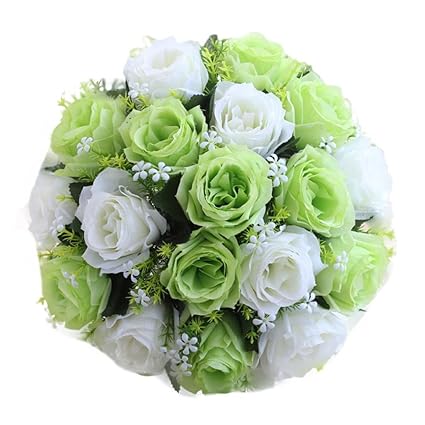 Fleurs Artificielles En Soie Covermason Bouquet De 18 Roses Pour Mariée Décoration De Mariage Ou Pour La Maison Vertblanc