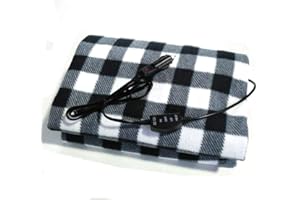 SEITG Car Electric Blankets 12V Heated Travel Blanket for Car Shearing Plush 57" X 39.3" (Gray White Plaid)