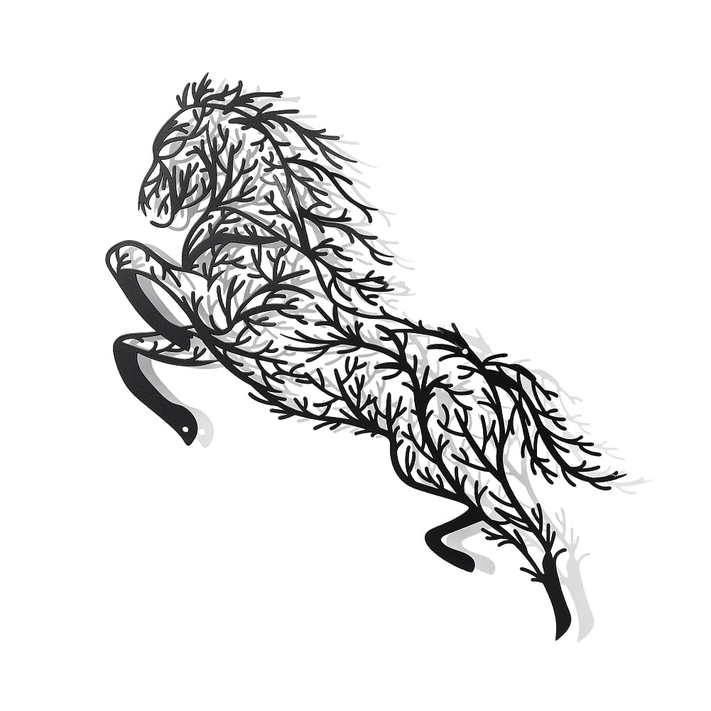 NBEADS Tree Branche Horse Metal Wall Art Decor, Black Wall Hanging Decor Silhouette Wall Art for Home Bedroom Living Room Bathroom Kitchen Office Hotel Wall Decoration, 29.8x29.7cm