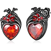 Gothic Heart/Cat/Bat/Anatomical Heart Earrings 925 Sterling Silver Goth Stud Earrings for Women Gothic Jewelry Gifts for Women