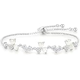 Tennis Bracelets for Women, Adjustable Sterling Silver Birthstone Bracelets, Dainty Cubic Zirconia Tennis Bracelet Non Tarnish Charm Link Bracelet for Women Christmas Gifts for Mom Grandma Friends