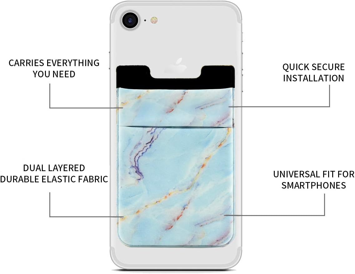 Newseego 2 Pack Cell Phone Card Wallet Stick on Wallet Card Holder Pocket Phone Pouch Expanding Case for Most Smartphones (Blue and Pink Marble) - Image 3