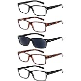 NORPERWIS Reading Glasses 5 Pairs Quality Readers Spring Hinge Glasses for Reading for Men and Women (2 Black 2 Tortoise 1sun, 0.50)