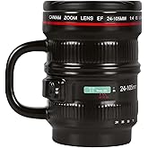 WENSSY Camera Lens Mug Large 16OZ, Ceramic Camera Lens Mug with Lid and Handle, Cool Photography Gifts for Photographers Christmas