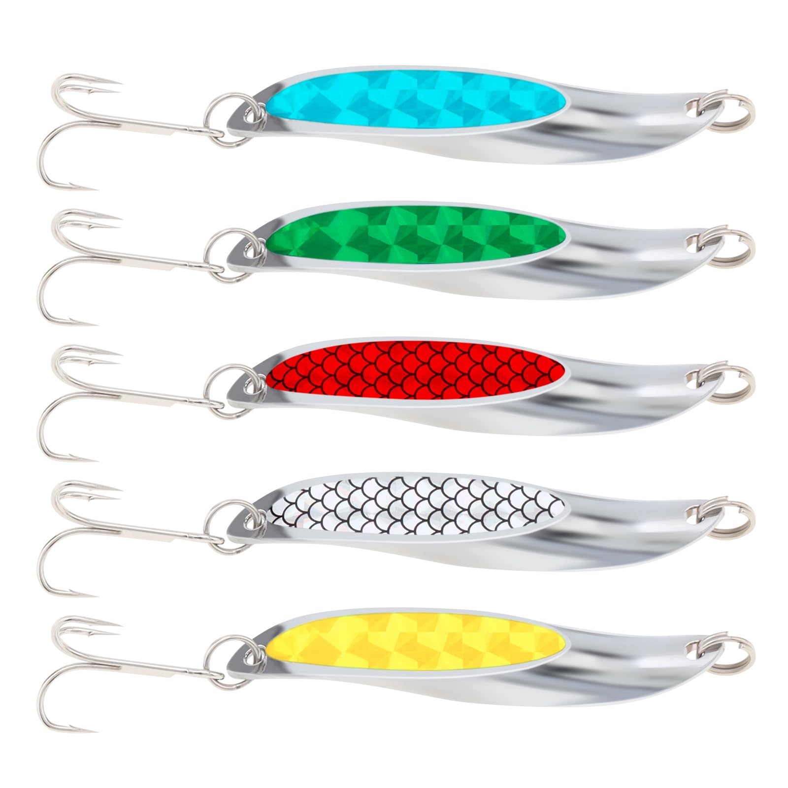 OriGlam 5pcs Fishing Lures Fishing Spoon, Trout Bass Lures Spinning Spoon, Hard Metal Spinner Baits Fishing Lure Spinnerbait