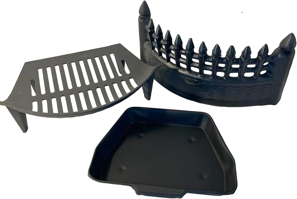 Thorness 16 Inch Cast Iron Castle Fire Fret Grate Ash Pan Set Matt Black