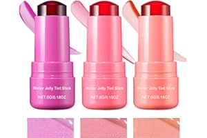LINGYUN 3 PCS Cooling Water Jelly Tint/Blush,Chill (Poppy Pink+Coral+Berry) Multi-Use Cheek and Lip Gloss Makeup,Creates A Moist Watercolor Effect-1,000+ Swipes Per Stick Vivid Color