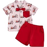 Beautooly Baby Boy Valentines Day Outfit Cute Heart Short Sleeve Bowtie Romper and Suspender Shorts Infant Spring Clothes