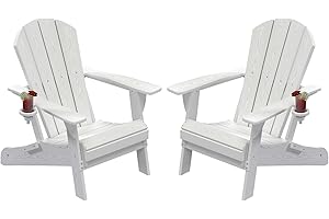 PLUUV Folding Adirondack Chair Set of 2, HDPE All-Weather Patio Chairs for Outdoor, Patio, Lawn, Garden, Backyard Deck, Fire Pit - White