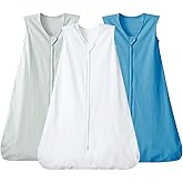 david's kids 3 Pack 100% Cotton Baby Sleep Sack 0-6 Months, Soft Baby Wearable Blankets with 2-Way Zipper, Comfy Sleeping Bags for Infant Newborn Boys Girls Neutral, Small Size, White & Grey & Blue