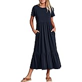 ANRABESS Womens 2026 Summer Casual Maxi Dress A line Tiered Flowy Short Sleeve Crewneck T Shirt Beach Travel Long Dresses