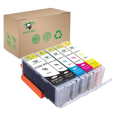 Supricolor 5 Piece Edible Ink Cartridge Replacement for PGI-250 CLI-251 for use with PIXMA iP7220, MG5420, MG5422, MG6320, MX722, MX922. Cake Printing