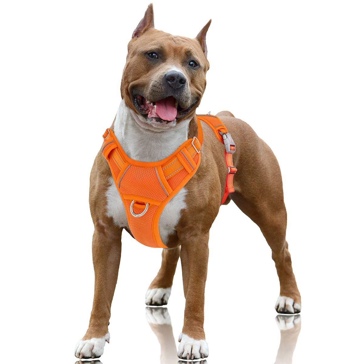 Photo 1 of BARKBAY No Pull Dog Harness Large Reflective Dog Harness with Front Clip and Easy Control Handle for Walking Training Running with ID tag Pocket(Orange,L)