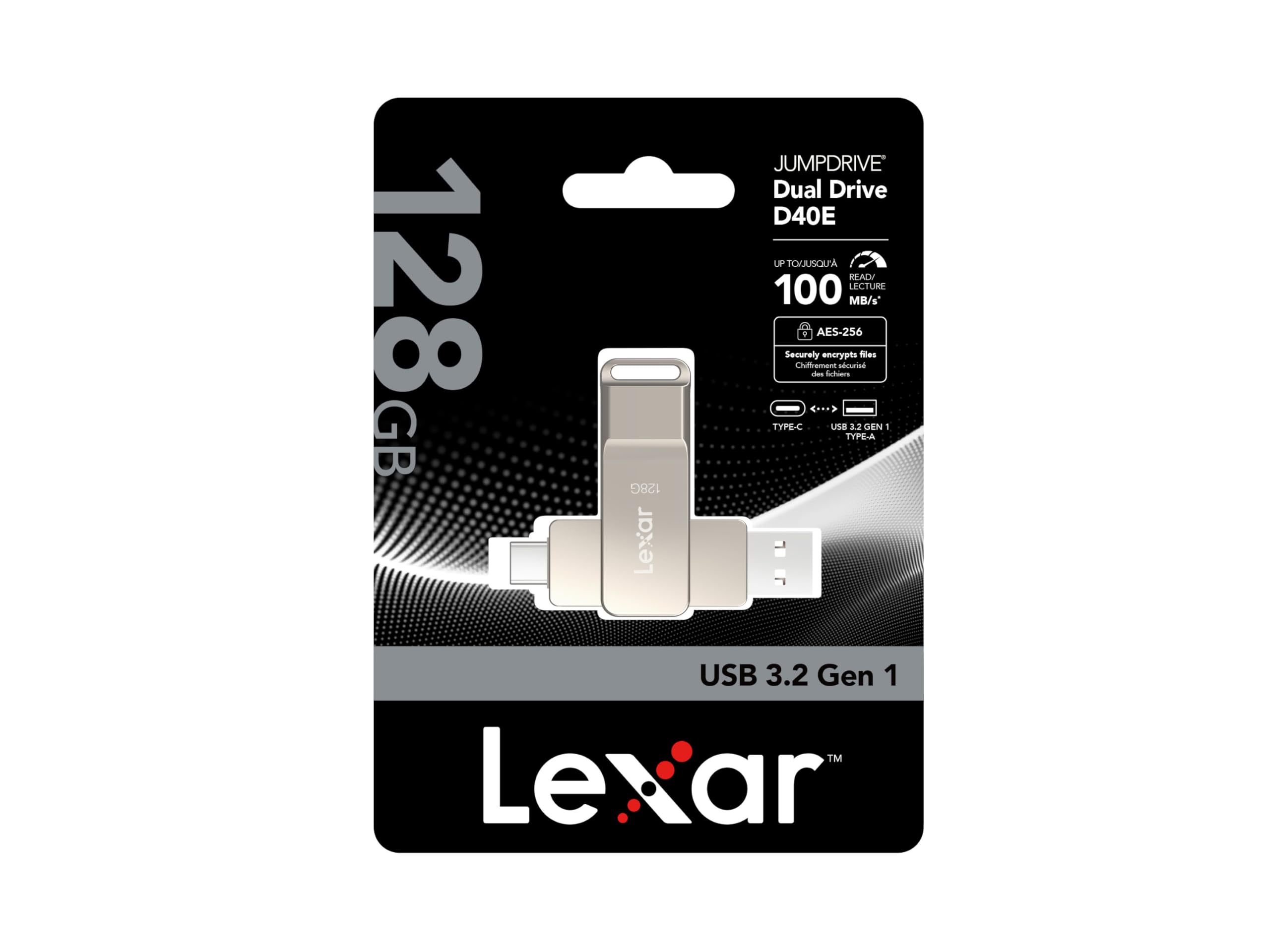 Lexar D40E 128GB Dual USB 3.2 Gen 1 Type-C Jump Drive, USB-C Flash Metal Housing Swivel Design Thumb Drive