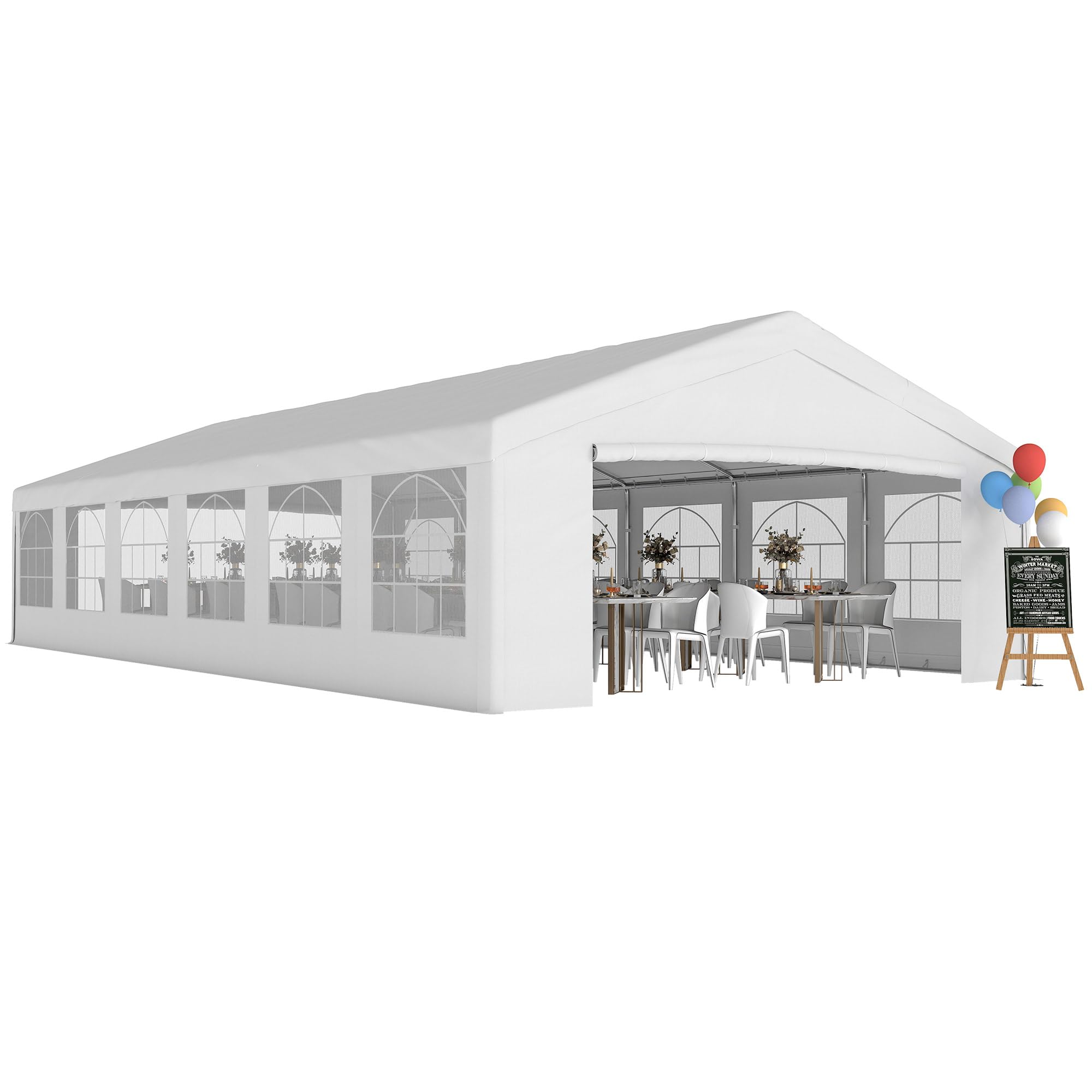 Photo 1 of Outsunny 20 x 40 ft Heavy Duty Party Tent Outdoor Gazebo Wedding Tent Event Shelter Carport BBQ with Removable Sidewalls & Windows, Outside Waterproof Canopy for Parties, White