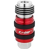 Milton 5 In ONE Universal Quick Connect Industrial Coupler, 1/4" Female NPT, Air Hose Connection, Safety Exhaust Coupler, Single, Red (S-1750)
