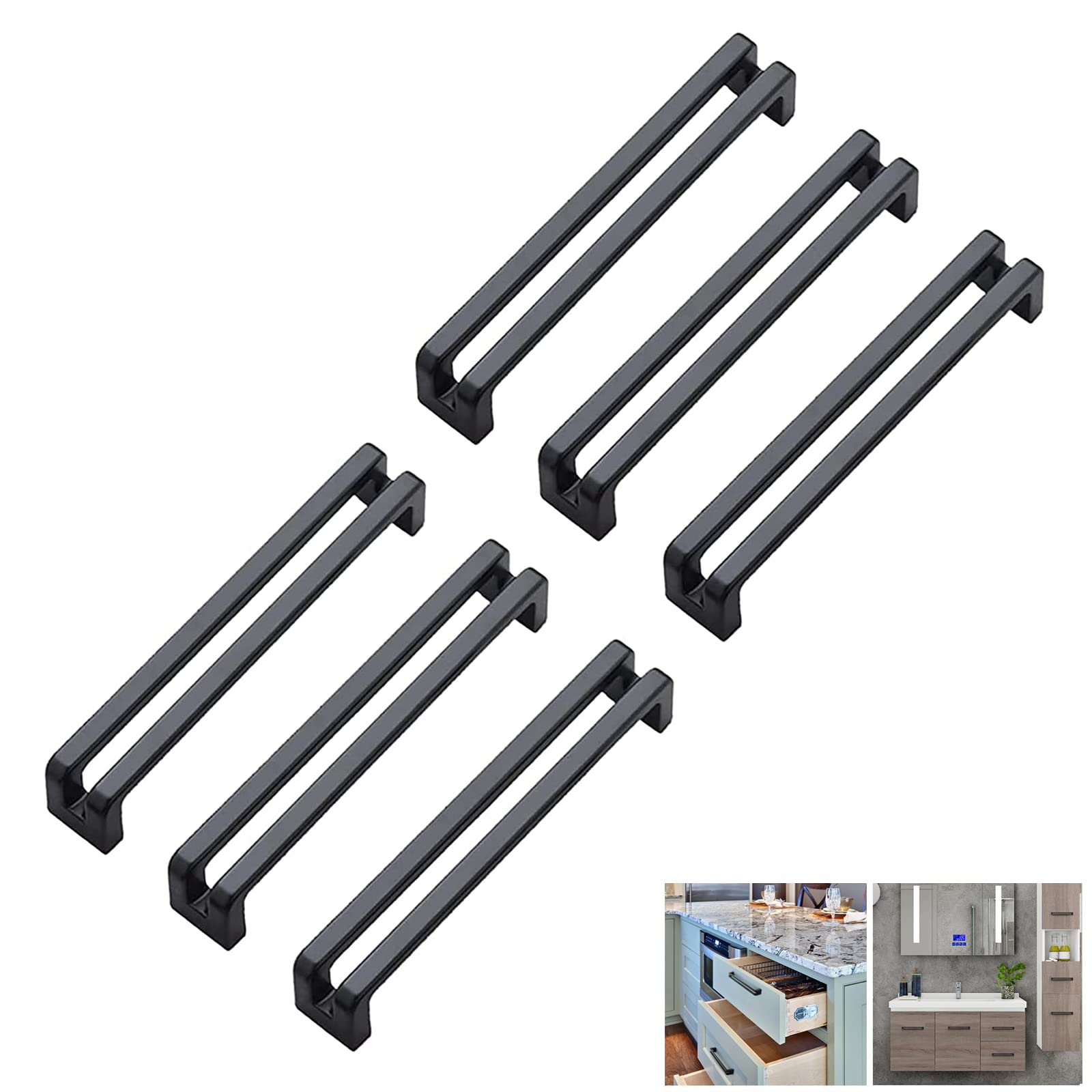 YNDD Cupboard Handles 160 mm, Black Kitchen Pulls Handles Modern Door Wardrobe Handles Solid Zinc Alloy Bedroom Cabinet Handles T Bar Handles for Dresser Drawer Bathroom Furniture
