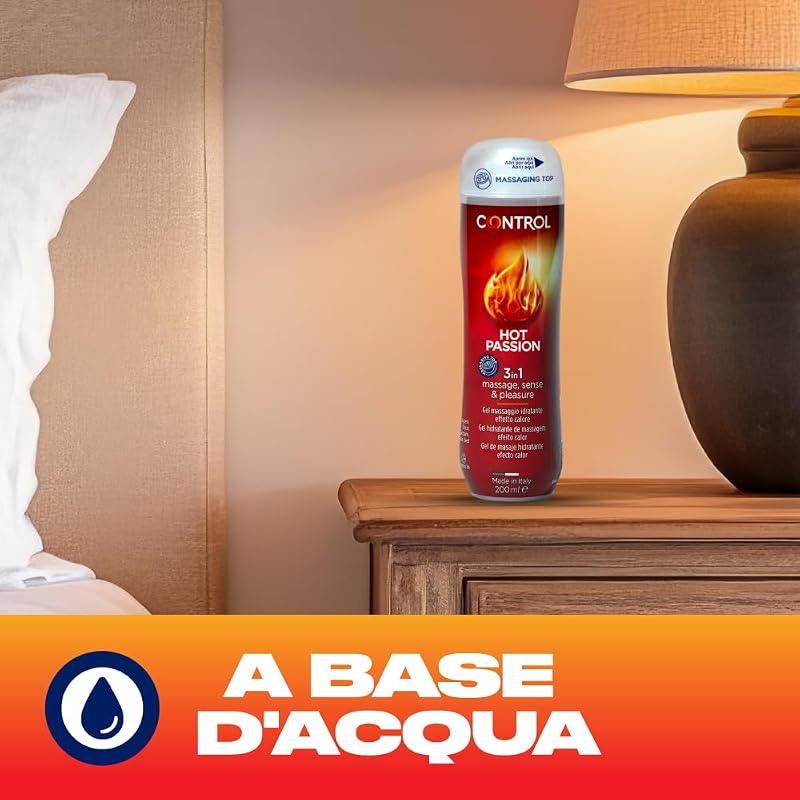 Hot Passion Gel Massaggio e Lubrificante Intimo 3 in 1 a Base d'Acqua, Effetto Riscaldante, Made in Italy, 200 ml