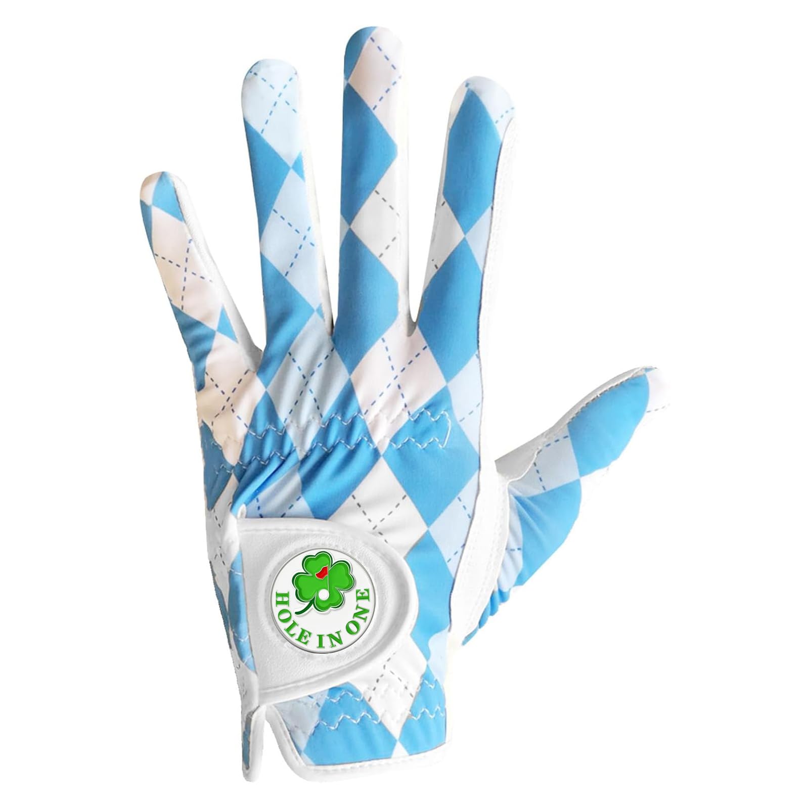 AMRTA Golf Glove Men Left Hand 1 Pack with Ball Marker, Mens Right Handed Golf Glove Leather Breathable All Weather Grip (Blue Plaid, ML)