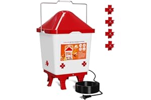 Heated Chicken Waterer, Thermostatically Controlled Poultry Waterer with 4 Nipples and 6 Foldable Legs, Large Hanging Chick W