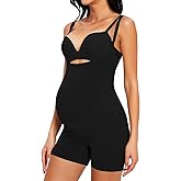 Women's Maternity Bodysuit Pregnancy Shapewear Shorts Bustless Sleeveless Tank Top Belly Support Rib Romper Jumpsuit