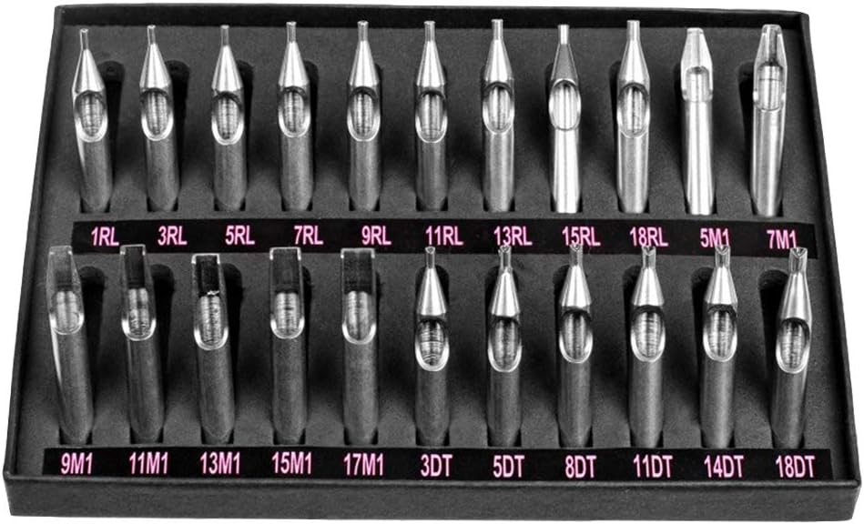 Jconly Tattoo Stainless Steel Tips Set - 22pcs DT FT RT Permanent Tattoo Nozzle Tips Mix Set For Tattoo Needles Accessories Tattoo Tubes Grips Machine Tattoo Supply ……