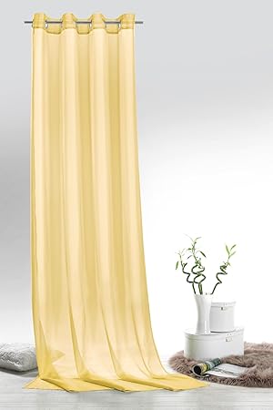 Fashion&Joy - 1 Paar Ösenschals Voile einfarbig gelb transparent Vorhänge Typ418