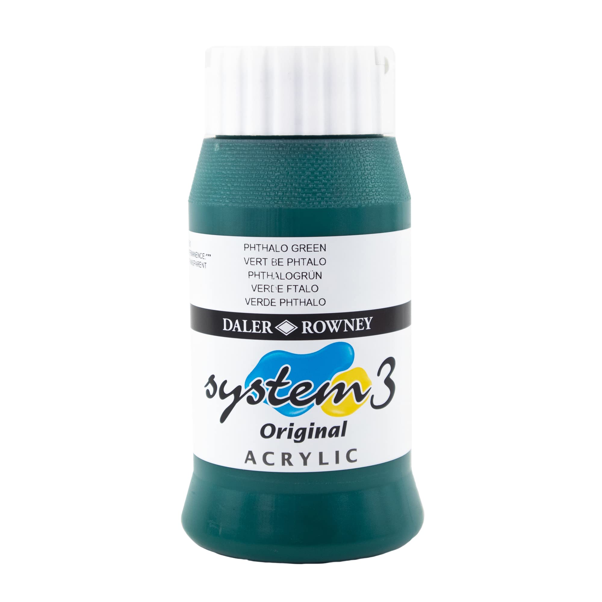 Daler-Rowney System3 Acrylic Paint, Plastic Pot, 16.91oz - 500 ml, Phthalo Green