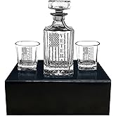 Rogue River Tactical Veteran Tattered Flag American USA Patriotic Whiskey Decanter Gift Set Airtight Glass Stopper Custom Gift For Men Dad Veteran Father's Day