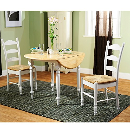 Simple Living White Wood and Rush 3-piece Ladderback Dining Set Drop Leaf Table and Two Ladderback 