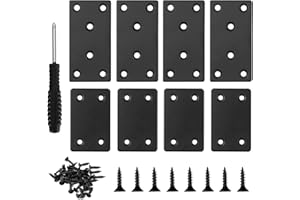 RUGLAMZHIP Flat Mending Plates, 8 Pcs Black Metal Flat Straight Mending Plates, Joining Fixing Brackets, Flat Fixing Corner Brace Plates for Wood, Shelves, Furniture, with 40 Pcs Screws, Screwdriver