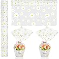 Whaline Daisy Cellophane Wrap Roll 100ft x 16 In 2.5Mil Thick Cellophane Paper Crystal Floral Clear Cello Wrapping Paper for Spring Treats Gifts Bouquet Flower Basket Party Favor